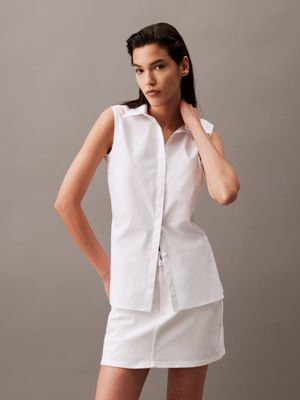 white stretch poplin cutout top for women calvin klein