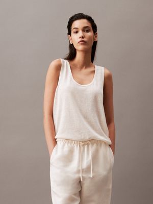 white linen blend sweater tank top for women calvin klein