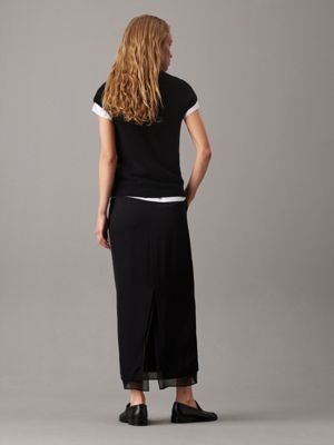 ck black sheer panel ankle skirt for women calvin klein