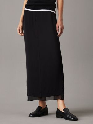 black sheer panel ankle skirt for women calvin klein