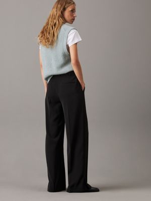 ck black slim wide leg trousers for women calvin klein