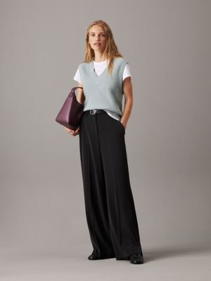 ck black slim wide leg trousers for women calvin klein