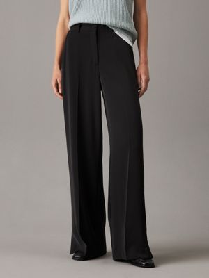 black slim wide leg trousers for women calvin klein