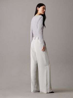 ocean mist grey slim wide leg trousers for women calvin klein