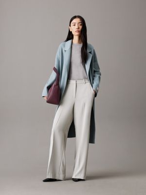 ocean mist grey slim wide leg trousers for women calvin klein