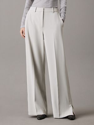 light grey slim wide leg trousers for women calvin klein