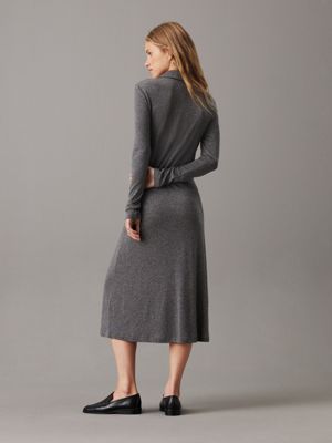 mid grey heather slim wool lyocell polo dress for women calvin klein