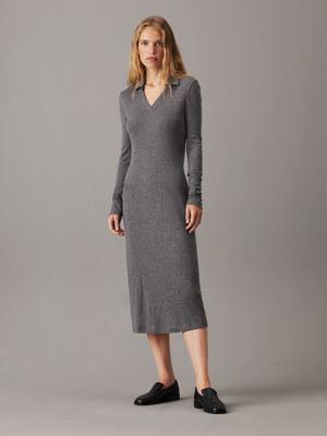 grey slim wool lyocell polo dress for women calvin klein