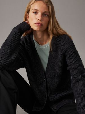 black mouline relaxed ribbed cardigan jumper for women calvin klein