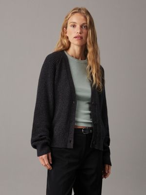 black relaxed ribbed cardigan jumper for women calvin klein