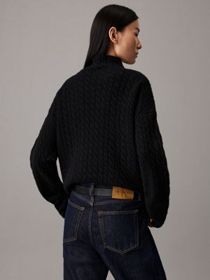 ck black relaxed cable knit jumper for women calvin klein