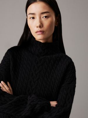 ck black relaxed cable knit jumper for women calvin klein