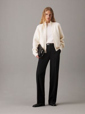antique white alpaca blend zip up jumper for women calvin klein