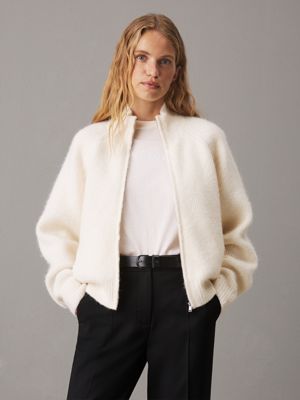 cream alpaca blend zip up jumper for women calvin klein