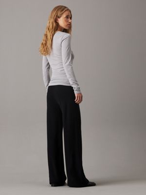 ck black soft wool wide leg trousers for women calvin klein