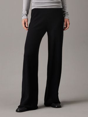 black soft wool wide leg trousers for women calvin klein