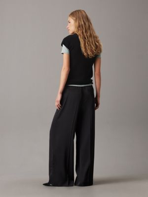 ck black straight technical satin trousers for women calvin klein