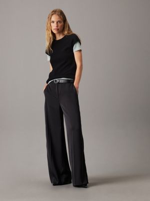 ck black straight technical satin trousers for women calvin klein