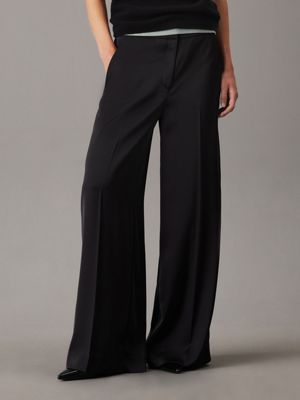 black straight technical satin trousers for women calvin klein