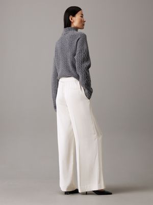 antique white straight technical satin trousers for women calvin klein