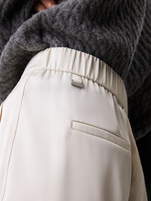 antique white straight technical satin trousers for women calvin klein