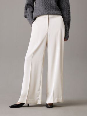 white straight technical satin trousers for women calvin klein