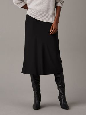 black slim crepe midi skirt for women calvin klein