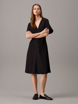 black viscose twill flared dress for women calvin klein