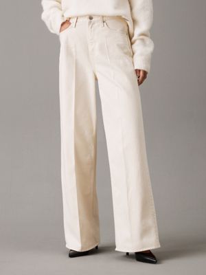 cream high rise wide leg jeans for women calvin klein