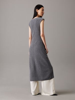 mid grey heather soft wool midi dress for women calvin klein