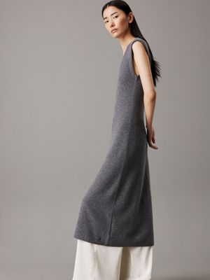 mid grey heather soft wool midi dress for women calvin klein