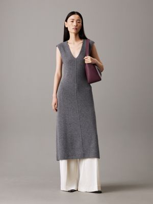 dark grey soft wool midi dress for women calvin klein