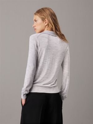 pale grey heather acetate blend polo jumper for women calvin klein