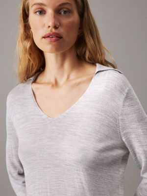 pale grey heather acetate blend polo jumper for women calvin klein