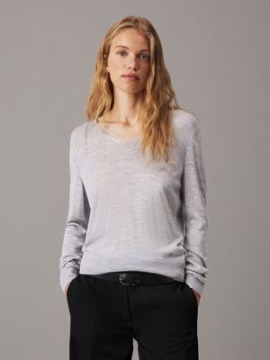 light grey acetate blend polo jumper for women calvin klein