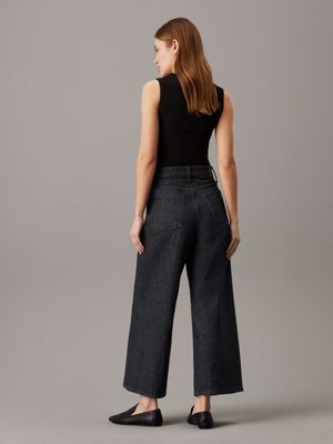 high rise wide ankle jeans denim pour femmes calvin klein