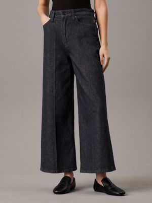 denim high rise wide ankle jeans for women calvin klein