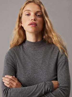 mid grey heather slim wool lyocell top for women calvin klein