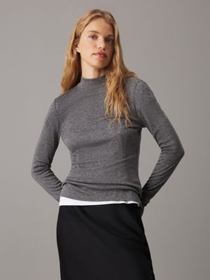 grey slim wool lyocell top for women calvin klein