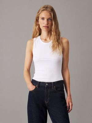 bright white skinny ribbed tank top for women calvin klein