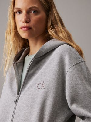 light grey heather relaxed viscose zip up hoodie for women calvin klein