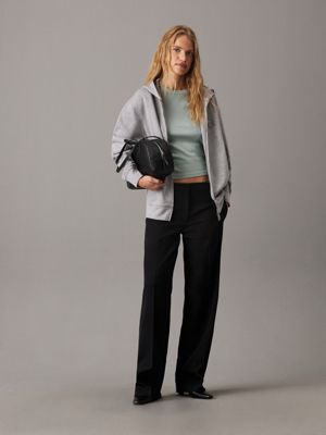 sweat à capuche zippé relaxed en viscose light grey heather pour femmes calvin klein