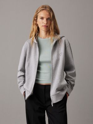 grey relaxed viscose zip up hoodie for women calvin klein