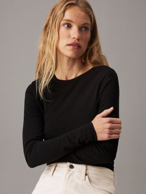 ck black heather slim wool lyocell top for women calvin klein