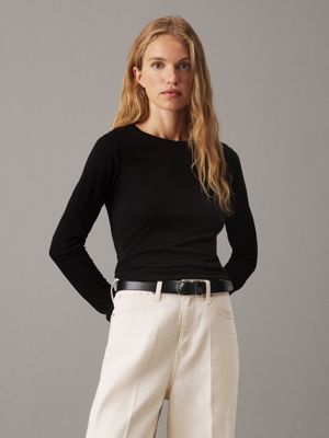 black slim wool lyocell top for women calvin klein