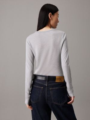 pale grey heather slim wool lyocell top for women calvin klein