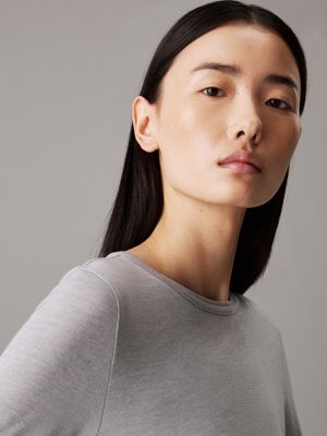 pale grey heather slim wool lyocell top for women calvin klein