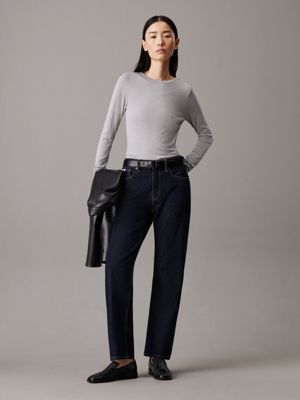 pale grey heather slim wool lyocell top for women calvin klein