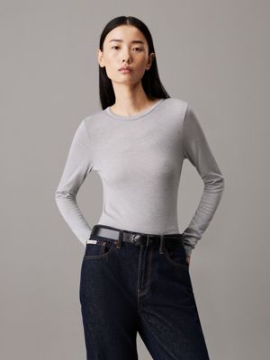 grey slim wool lyocell top for women calvin klein