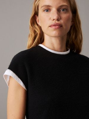 ck black slim wool short sleeve jumper for women calvin klein